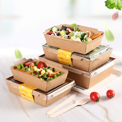 Boîte de papier d'emballage avec le couvercle clair pour la salade, le fruit et la nourriture froide