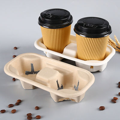 Bagasse compostable transporteur de café de 2 tasses, plateau de tasse, support de tasse