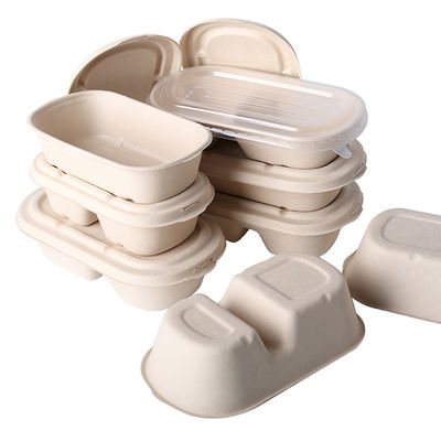 Conteneurs de nourriture ovales de pulpe de bagasse de TUV 500ml avec la couverture de couvercle d'ANIMAL FAMILIER