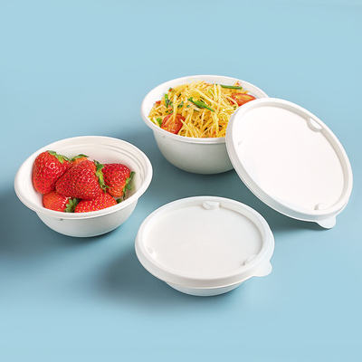 Saladier blanc biodégradable de bagasse de couleur avec le couvercle